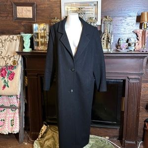 Vintage black wool maxi coat 80s Komitor size 10